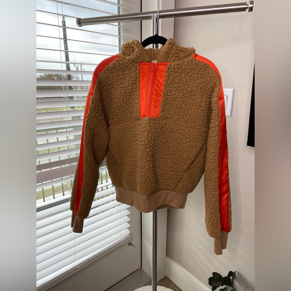Express brown and orange teddy pullover with hood